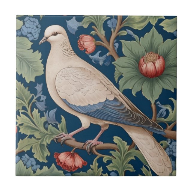 Carreau William Morris style Face gauche Dove Bird (Devant)