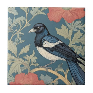 Carreau William Morris style Face gauche Magpie Bird