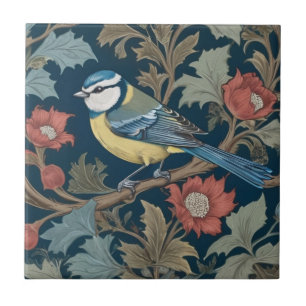 Carreau William Morris style Gauche face à l'oiseau Bleu T
