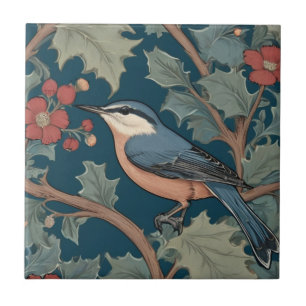 Carreau William Morris style gauche face à Nuthatch Bird
