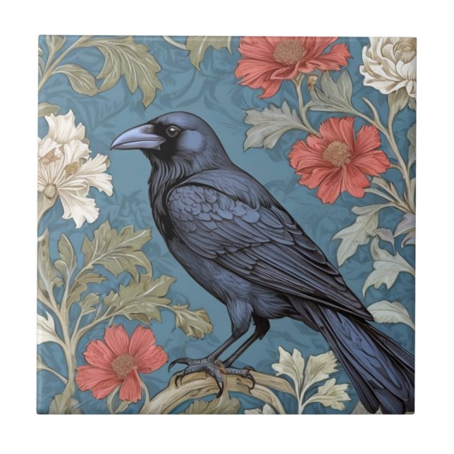 Carreau William Morris style gauche face Black Crow Bird (Devant)