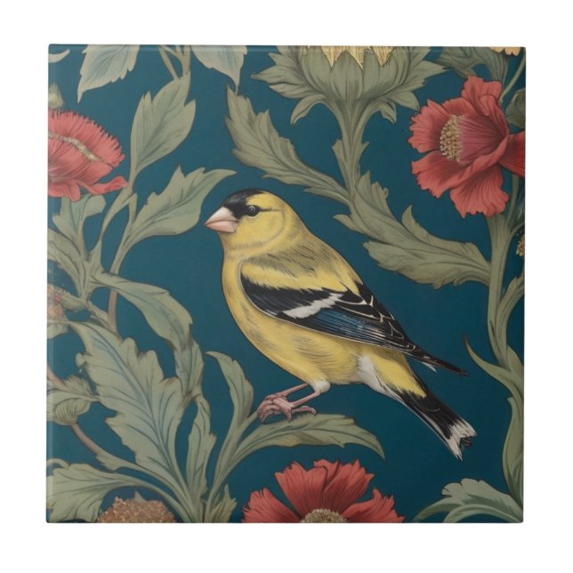 Carreau William Morris style Left American Goldfinch Bird (Devant)