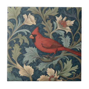 Carreau William Morris style Red Cardinal Bird gauche face