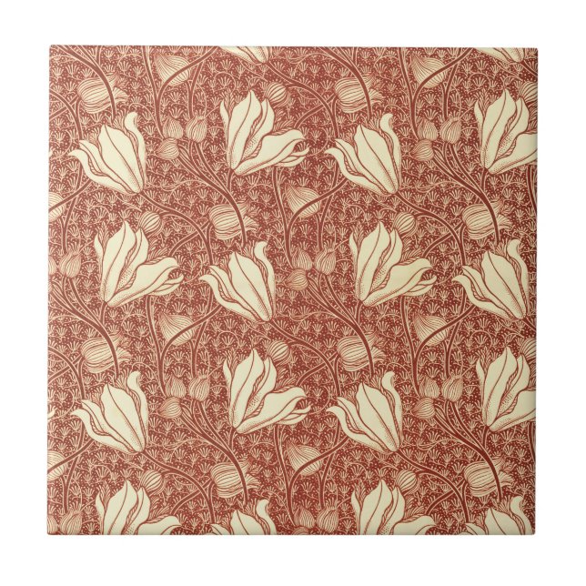 Carreau William Morris Style Red Lily Floral Pattern (Devant)
