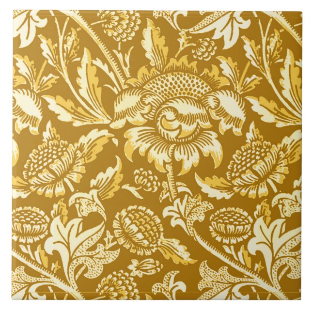 Carreau William Morris Sunflower, jaune moutarde / or (Devant)