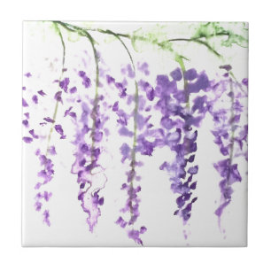 Carreau Wisteria Aquarelle botanique fleurs pourpres