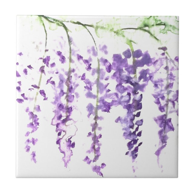 Carreau Wisteria Aquarelle botanique fleurs pourpres (Devant)