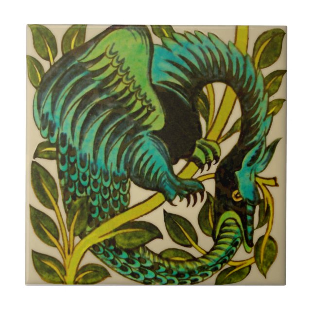 Carreau Wm DeMorgan Hand Painted Dragon c1900 repro (Devant)