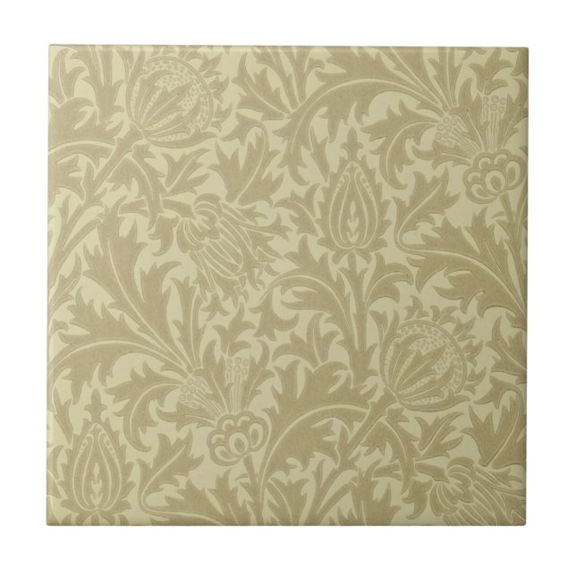 Carreau Wm Morris Ochre Thistle Arts & Crafts Repro Tile (Devant)