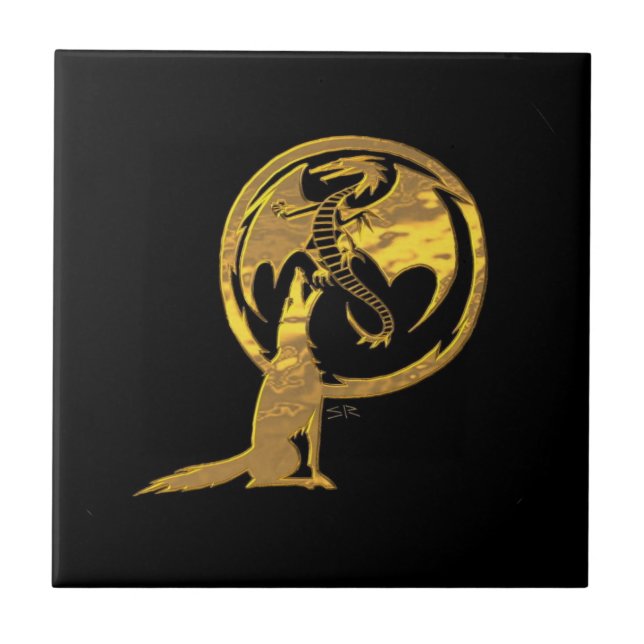 Carreau Wolf & Dragon or noir petite tuile (Devant)