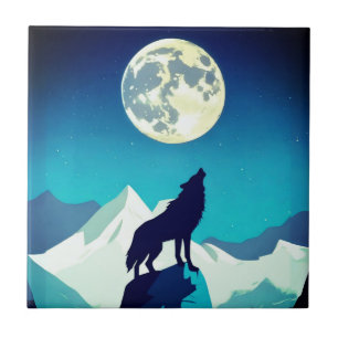 Carreau Wolf Howling à la Pleine lune