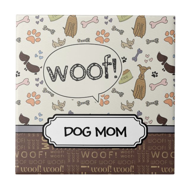 Carreau WOOF ! Amoureux des chiens - Puppies motif personn (Devant)