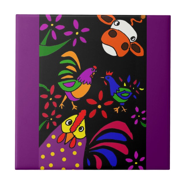 Carreau XX animaux de ferme d'art populaire (Devant)