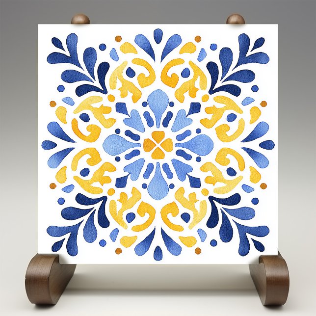 Carreau Yellow Fleur-de-Lis Azulejo Print (Créateur téléchargé)