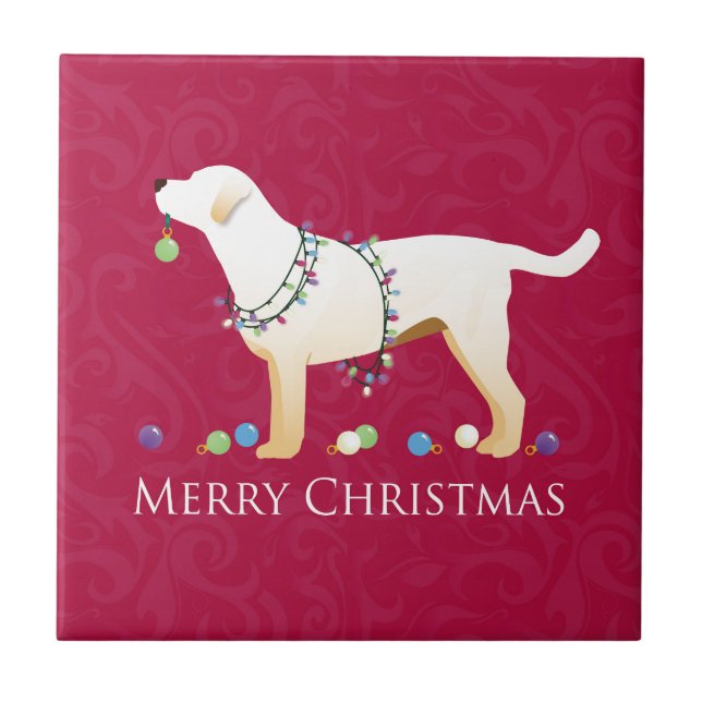 Carreau Yellow Labrador Retriever Joyeux Noël Design (Devant)