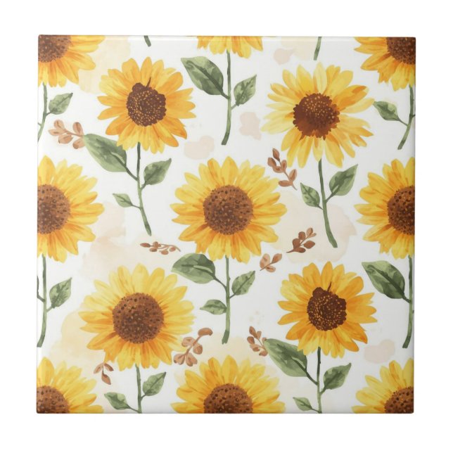 Carreau Yellow Sunflowers Watercolor Floral Whimsical (Devant)