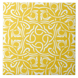 Carreau Yellow &white elegant intricate floral pattern