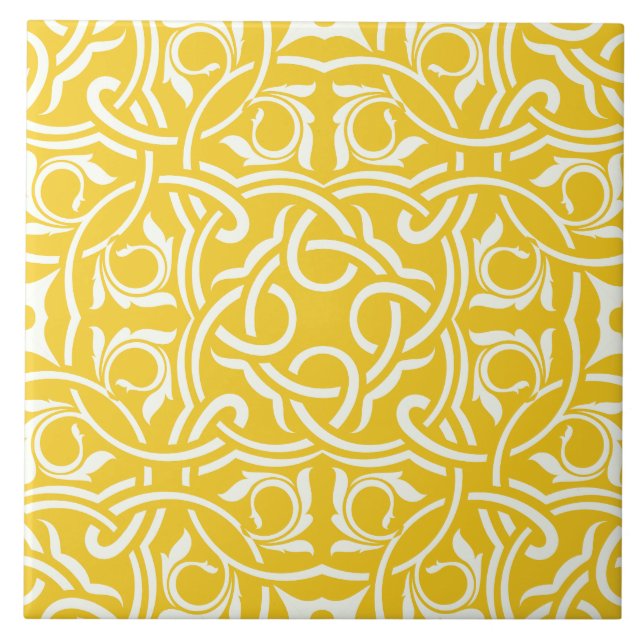 Carreau Yellow &white elegant intricate floral pattern (Devant)