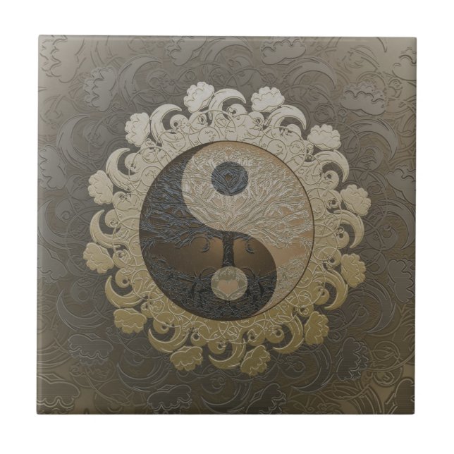 Carreau Yin Yang avec l'arbre de la vie par Amelia Carrie (Devant)