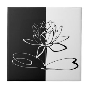 Carreau Yin Yang Black Blanc Lotus Blossom Tile