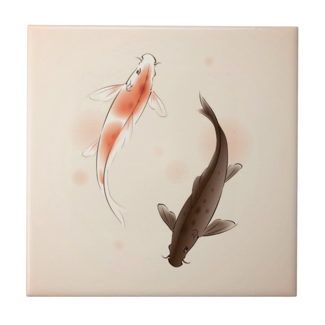 Carreau Yin Yang Koi pêche dans la peinture orientale de (Devant)