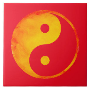 Carreau Yin Yang Orange et Yellow Watercolor en rouge