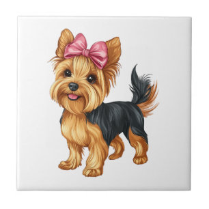 Carreau Yorkshire Terrier Chien Yorkie Maman Fille Arc Coq