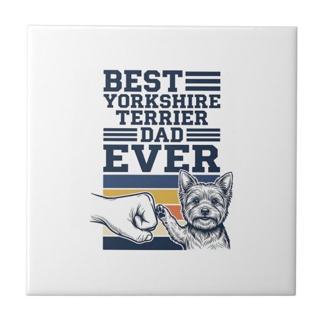 Carreau Yorkshire Terrier Dad Fist Bump Vintage Vector Des (Devant)