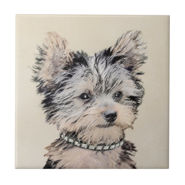 Carreau Yorkshire Terrier Puppy Peinture Chien original (Devant)