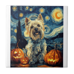 Carreau Yorkshire terrier Yorkie Chien de van gogh nuit ét