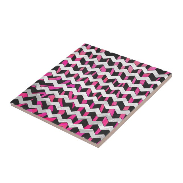 Carreau Zebra Chevron noir et rose chaud (Côté)