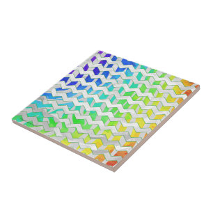 Carreau Zebra Chevron Rainbow et White Print
