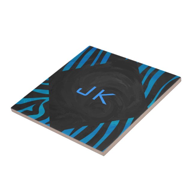 Carreau Zèbre noir et bleu avec Monogramme (Côté)