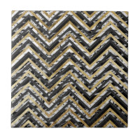 Zigzag noir et blanc de Chevron de marbre et d'or