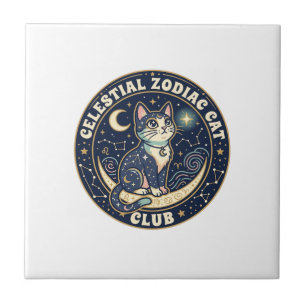 Carreau Zodiaque céleste Chat Mignon T-Shirt Design - Cel