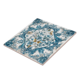 Carreaux artisanaux bleu floral