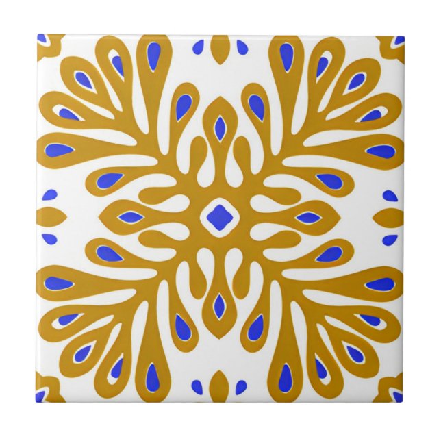 carreaux blancs et dorés fleurs jaunes avec vert (Devant)