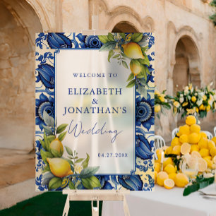 Carreaux bleus Citrons jaunes Bienvenue au mariage
