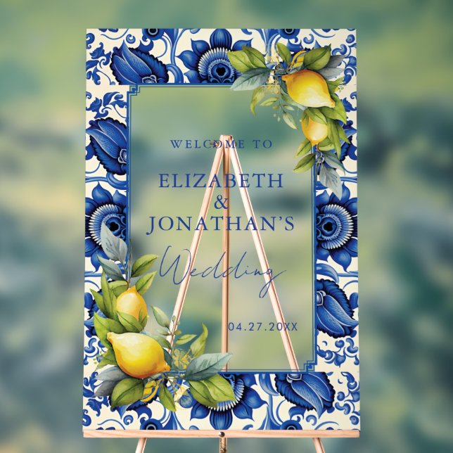 Carreaux bleus Citrons jaunes Mariage Bienvenue (Neutre)