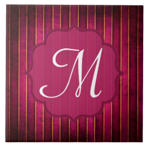 Carreaux d'affichage Monogramme moderne Raspberry 