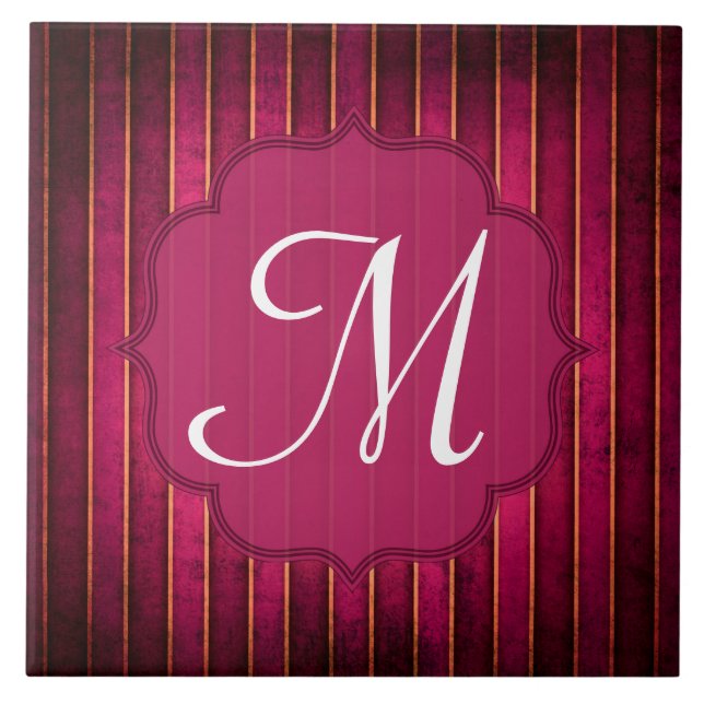 Carreaux d'affichage Monogramme moderne Raspberry  (Devant)