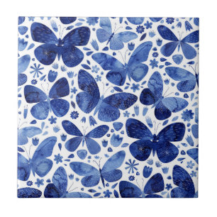 Carreaux de céramique aquarelle papillons bleus