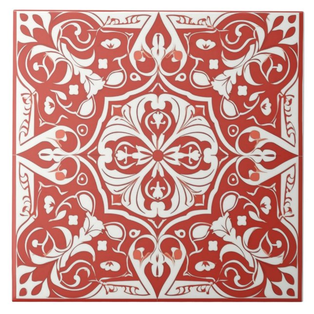 Carreaux de céramique blanc et rouge méditerranéen (Devant)
