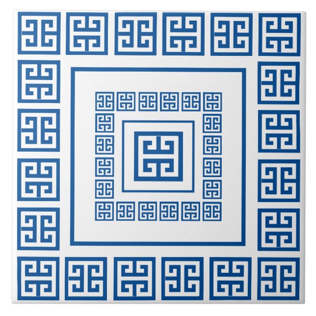 Carreaux de céramique bleu grec méandre (Devant)