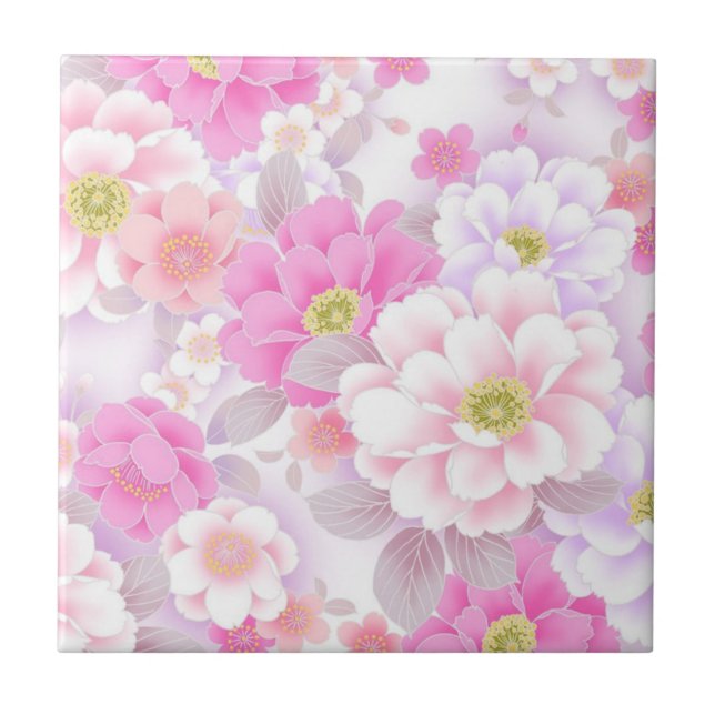 Carreaux de céramique floraux roses (Devant)