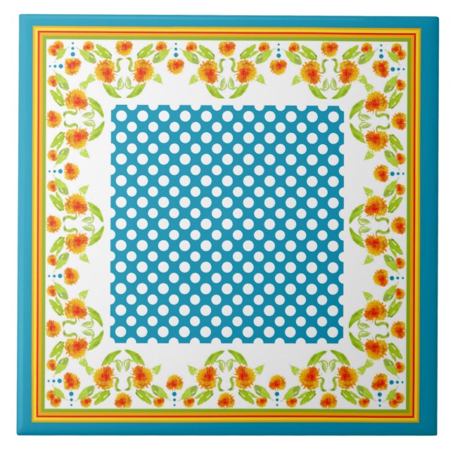 Carreaux de céramique Pois et frontière Marigolds (Devant)