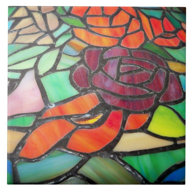 Carreaux de céramique rose en verre floral (Devant)