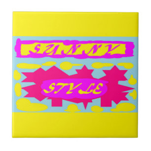 Carreaux de céramique rose et jaune avec mots vaca