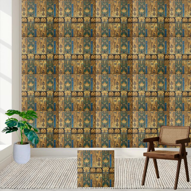 Carreaux de conception Royal Egyptian Lotus et Sca (Royal Egyptian Lotus and Scarab Design Tile)