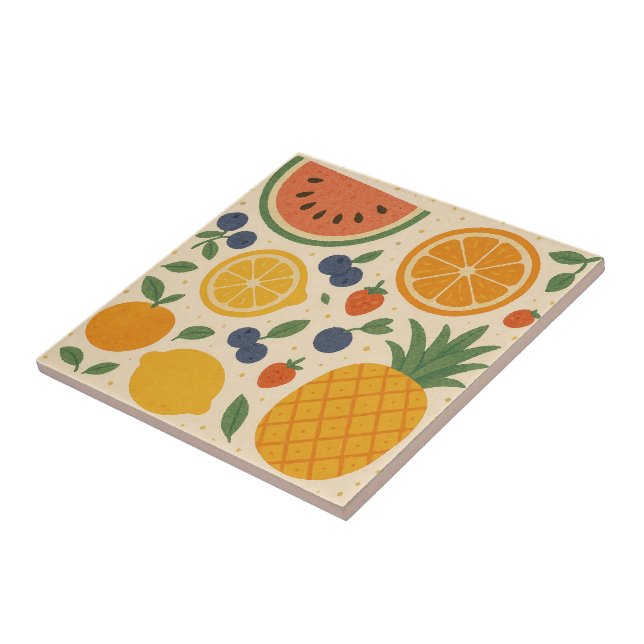 Carreaux de fruits tropicaux d'été - Aquarelle en  (Côté)